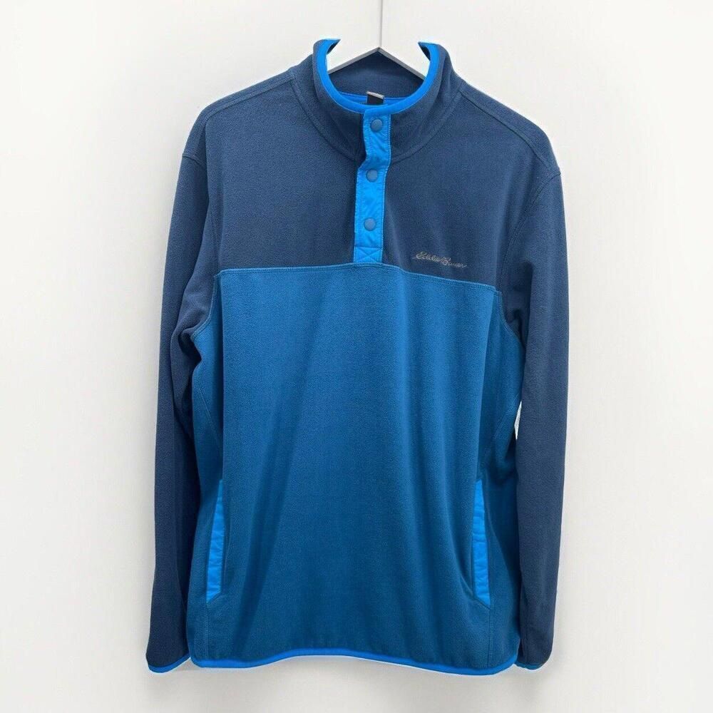 Eddie Bauer Mens Xl Blue Radiator Fleece 1/4 Snap Front Pullover Jacket